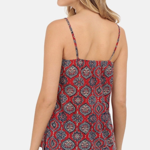 Embroidered Stretch Linen Blend Aztec Print Hipster Hippie Boho Halter Cami Top - Picture 7 of 7